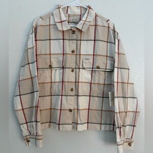 Brixton NWT Women’s Cream and Red Plaid Button Down Flannel Size Large